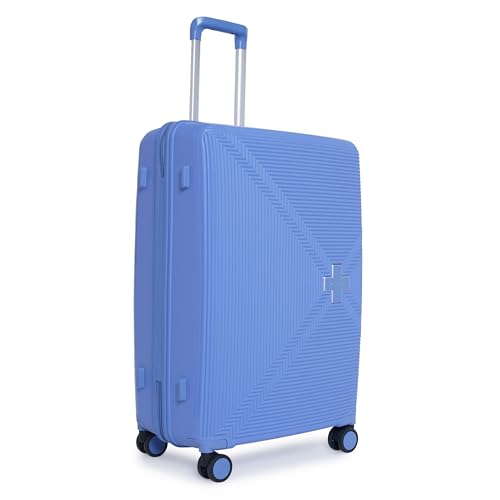 Image of SWISS MILITARY Maze Hard Top Black Polypropylene (PP) Luggage Trolley Bag with TSA-Lock & Body Coloured 360 Degree Rotatable 8-Wheels,Color -Sky Blue,24 Inch