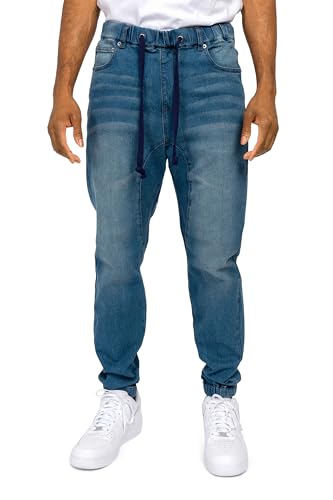 VICTORIOUS Men's Drop Crotch Joggers Denim Jean Pants JG803 - Dark Indigo - Medium