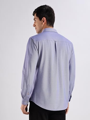 Image of TURMS Men's Solid Knitted Shirts, Odor Control, Stretchable & Breathable, Cotton Blend, Tailored Fit, Full Sleeve