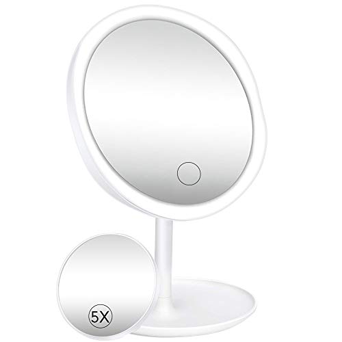 Espejo para Maquillaje Redondo con Luz y Aumento 5X