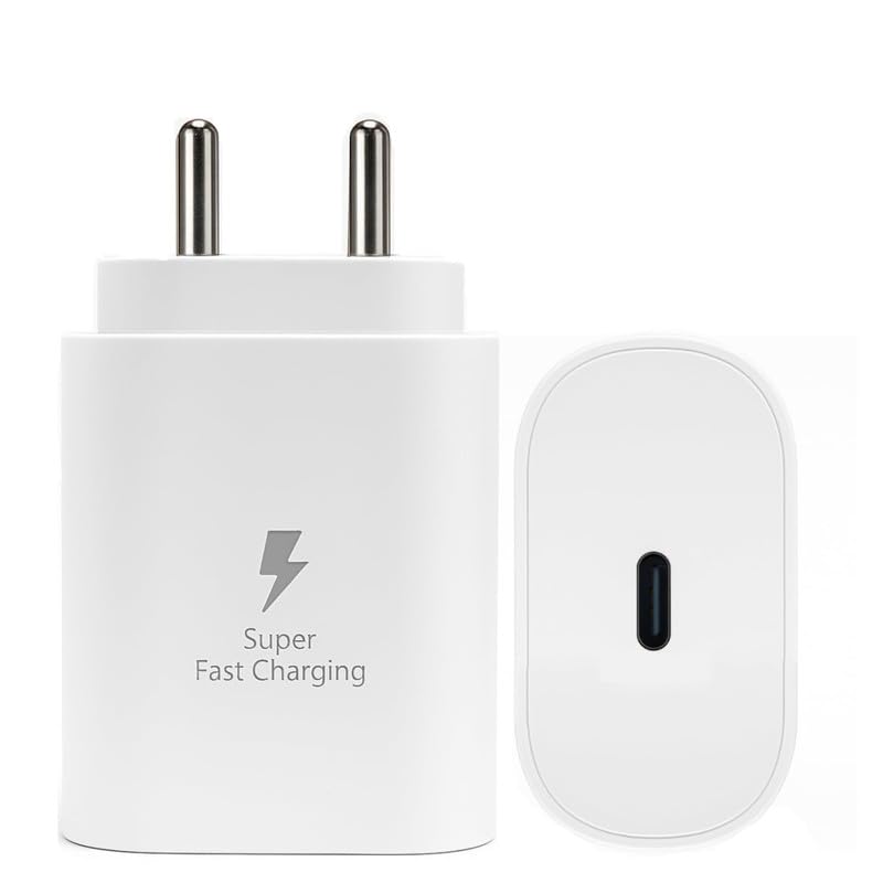 Image of Super Fast Charger Adapter with Cable Compatible with Samsung S /A /M /F /Z Series,S26 /S25 /S24 /S23 /S22 /S21 /Fe /Plus /Edge /Ultra /Flip /Fold & More, USB-C BIS Certified -JJ White