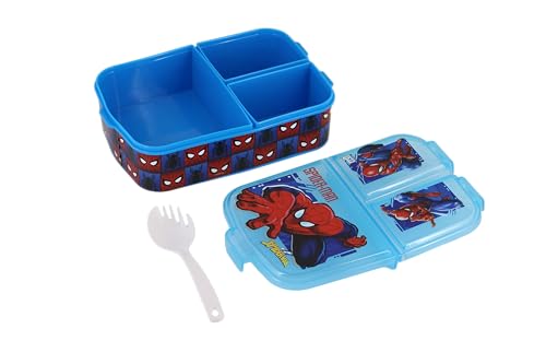 Image of SKi Homeware Trio 3 Compartment Bento Lunch /Snack Box For Your Kids' School, Picnic, Sports - For Return Gifts Or Party Favours- Spiderman, Blue