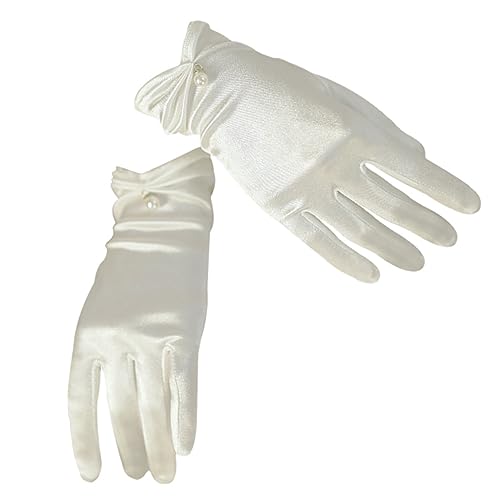 FRCOLOR 1pair Elegant Satin Bridal Gloves for Wedding Party and Prom Comfortable Gloves Bead Accent for Engagements and Special Events