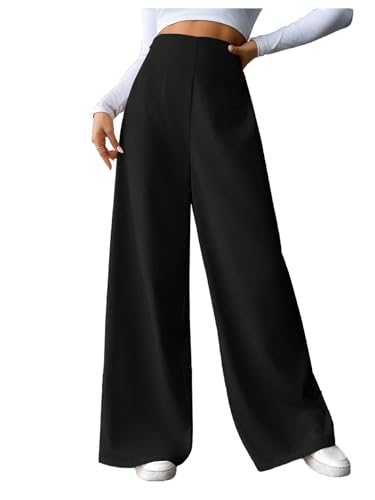 MakeMeChic Women's Wide Leg Pants High Waist Loose Fit Zipper Casual Going Out Trousers