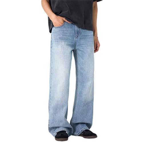 Men Washed Denim Pants Loose Fit Straight Leg Jeans Summer Casual Versatile Office Trousers