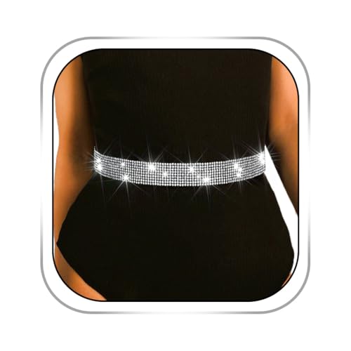 Rhinestone Belt Silver Waistband Crystal Belly Chain Trendy Dress Belt for Women