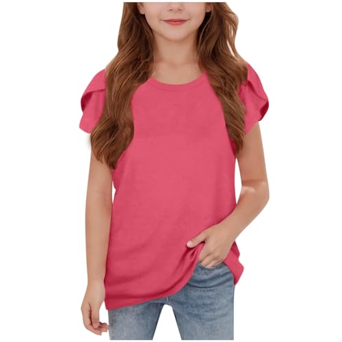 Girls Petal Short Sleeve T Shirts Summer Cute Tops Solid Color Casual Cotton Tshirts