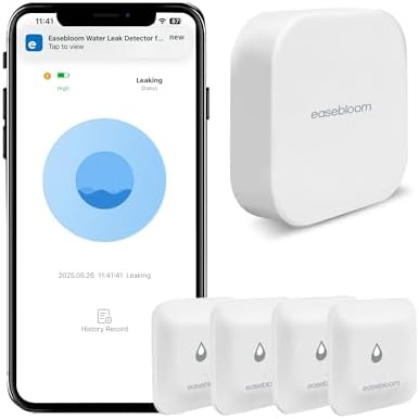Water Leak Detector for Home - Hub & Mini Water Leak Sensor 4-Pack,App Notifications,Sensors for Kitchen/Bathroom,Smart Water Leak Sensor