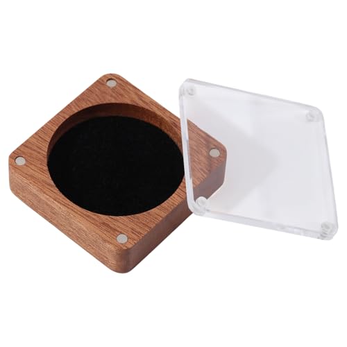 CONCHLERY Wood Coin Display Case Wood Coin Display Box with Lid Presentation Box Storage Case for Engagement Birthday Anniversary, Inner Diameter: 1.98 inch