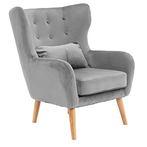 Critter Sitters Csvelchr-Gry Wingback Accent Chair With Wooden Legs, Dimensions: 31" (D) X 28.5" (W) X 37" (H), 22" (D) X 28" (W) X 23" (H), Gray Velvet #TOP4