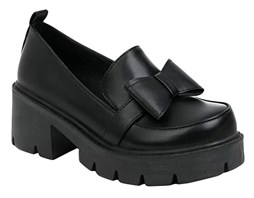 Image of Women's Platform Mary Janes Chunky Heel Ankle Strap Uniform Dress Shoes Heeled Gothic Lolita Oxfords