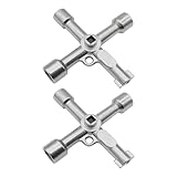 2 Piezas Llave Multifuncional de 4 Puntas, Llave Triangular Contador Gas, Llaves Cruzada de Utilidad en Aleación de Zinc, para Medidores de Agua, Gas, Armarios Eléctricos, Válvulas y Ascensores