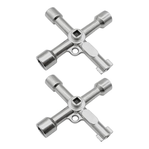 2 Piezas Llave Multifuncional de 4 Puntas, Llave Triangular Contador Gas, Llaves Cruzada de Utilidad en Aleación de Zinc, para Medidores de Agua, Gas, Armarios Eléctricos, Válvulas y Ascensores