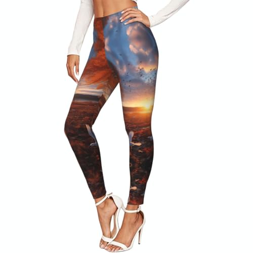 Leggings de compresión con estampado de pájaros para mujer mallas elásticas