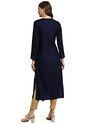 Image of Juniper Women's Rayon Kurta with Chiffon Drape