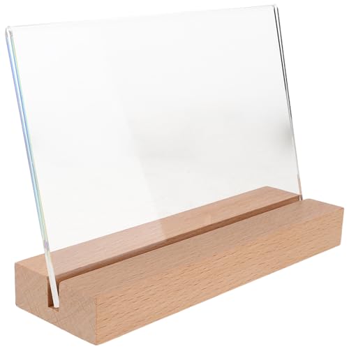 Porte-menu élégant en acrylique horizontal Alipis et son socle bois premium pour événements