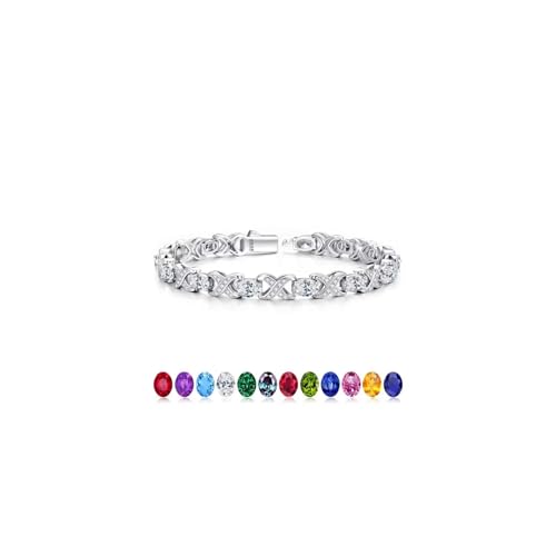 Iefil April Birthstone CZ Tennis Bracelets Unique X O Design Oval Birthstone Bracelets for Women Mothers Day Gifts Anniversary Jewelry Gifts for Wife Mom 7.5