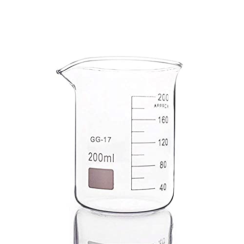Living Equipment Laboratory 4 vasos de vidrio de 200 ml en forma baja para laboratorio de química, escala de laboratorio, medición de suministros de oficina educativos engrosados (200 ml)