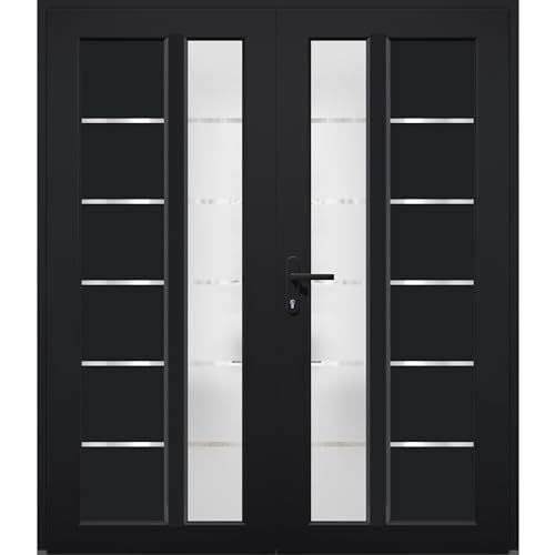 VDOMDOORS Front Exterior Prehung Metal-Plastic Double Doors/MANUX 8088 Matte Black/Residential Doors...