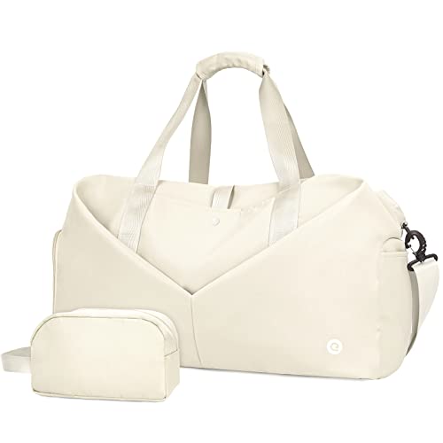 Ceneda Sporttaschen Klassische mit Schuhfach und Nassfach Tragbare Übernachtungs Wochenendtasche Reisetasche Yoga Tasche für Damen und Herren Gym Bag (Beige)