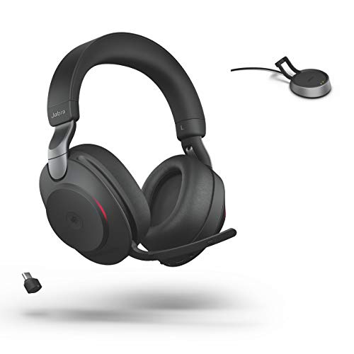 Jabra Evolve2 85 Wireless Headset USB-C Stereo UC Charging Headphone Stand, Bluetooth Dongle, Compatible with Zoom, Webex, Skype, Smartphones, Tablets, PC/MAC, 28599-989-889 Global Teck Support Bundle