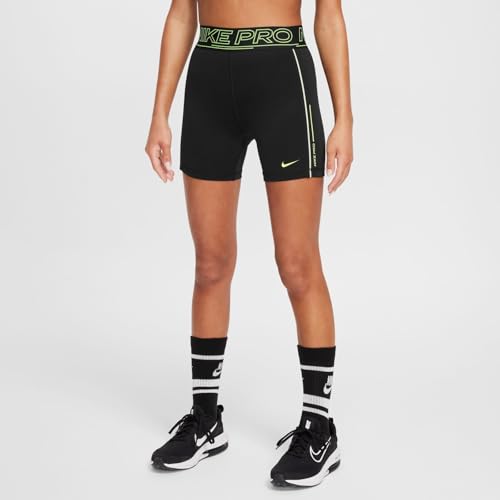 Nike Pro Girls' Dri-FIT 3" Shorts (Black/Volt/Volt, FZ5614-010) Size X-Small2