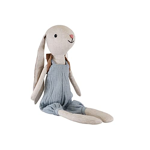 Mealini Stoffpuppe HASE Hugo 40 cm, Kuscheltier aus Leinen mit Schlappohren und Rucksack