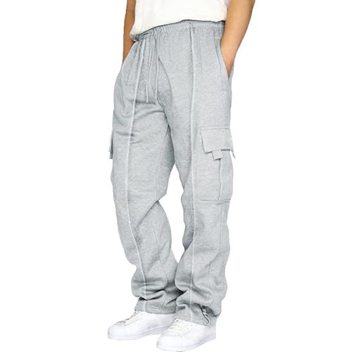 Men's Baggy Cargo Sweatpants Drawstring Waist Joggers Open Bottom Athletic Sweat Pants with Pockets, S-5XL
