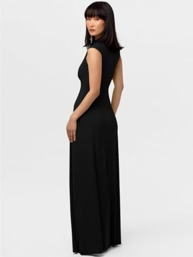 LAGSHIAN Women's Elegant Basic Maxi Dress High Neck Sleeveless Slim Formal Party Long Dresses4
