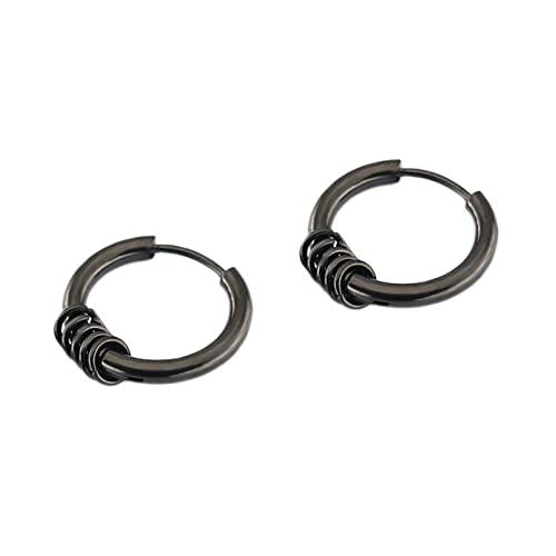 Image of Lieson Men Earrings Titanium, Hoop Earrings Black 8MM Round with Circles Hoop Earrings Women