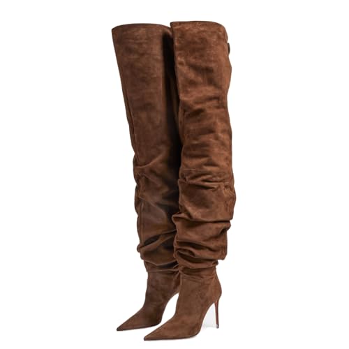 Microfiber Over The Knee Pointed Toe Stiletto Heelboot For Women,women's Thigh High Suede Tall Boots Sexy Long Boots Outfits Long Boots Fashion Retro Dress Boots Suitable For All Seasons