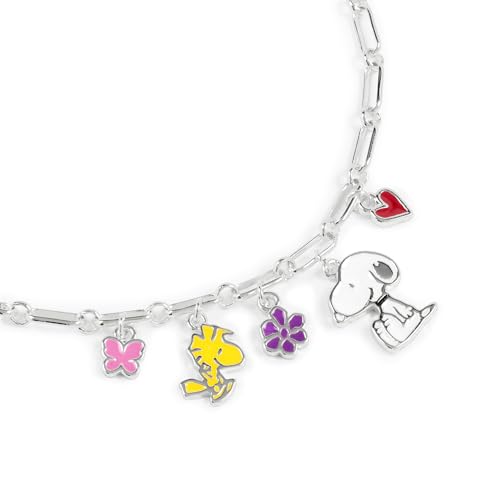 Pulsera de Snoopy Peanuts elegante con acabado metálico plateado duradero 2