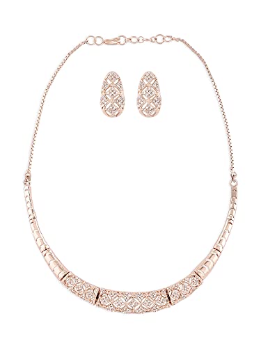 ZAVERI PEARLS Rose Gold Cubic Zirconia Party Bling Necklace & Ear...
