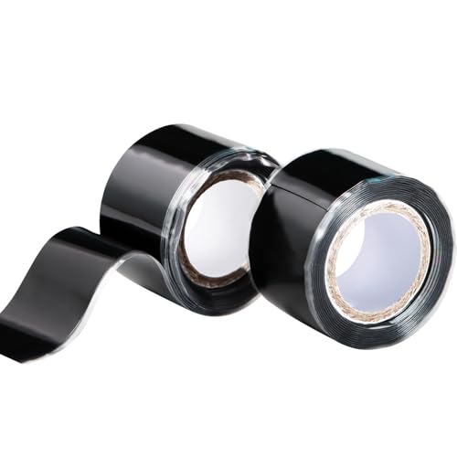 Image of Self Fusing Silicone Tape 2 Rolls 1 in x 5' Black Waterproof Rubber Leak Proof Sealing Rubber Self-amalgamating Tape for Emergency Hot and Cold Water Pipe Repairs and Tool Fixation
