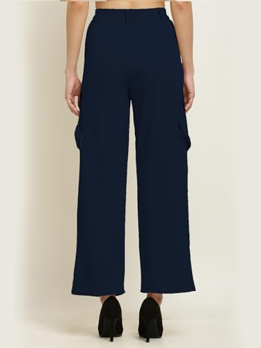 Image of Fashion Women's Casual Cargo Pants Flared High Waist Relaxed Fit Stretchable Parallel Trousers