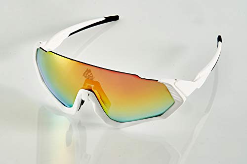 Gafas de sol deportivas. CE Certificación. Fotocromáticas, polarizadas, protección UV 400. Lentes intercambiables. Puente nasal ajustable. Material TR90 flexible e irrompible. (Blanco)