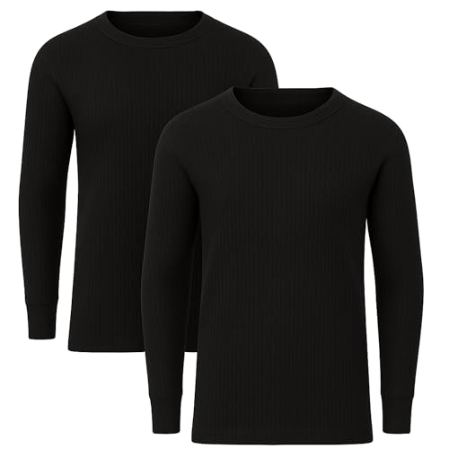 Golomak Pack of 2 Mens Thermal Long Sleeve Tops Warm Crew Neck Base Layer Shirts for Winter Work Hiking & Outdoor Sports Lightweight Thermal Underwear Tops (Black Small)