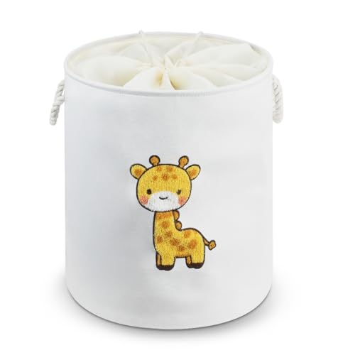 TIE-DailyNec Cesta de Tela para Ropa Sucia, Cesta Plegable de Lona con Asa, Bolsas de Lavandería con Revestimiento Impermeable de Jirafa con Cordón para Ropa y Juguetes