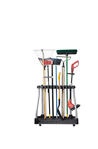 Rubbermaid Garage Tool Tower Rack, Easy To Assemble, Wheeled, Organizes Up To 40 Long-Handled Tools/Rakes/ Brooms/Shovles In Home/House/Outdoor/Shed, Black #TOP1