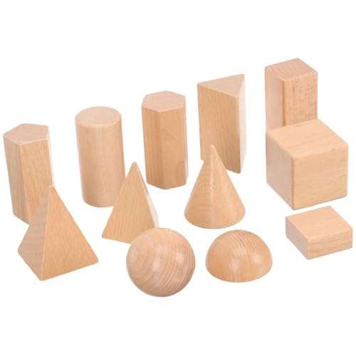 UPKOCH Geometrische Körper Set 12 Stück Aus Holz – 3D Formen Lernspielzeug Für Grundschule Kinder – Würfel Zylinder Kugel Und Mehr Für Mathematisches Verständnis