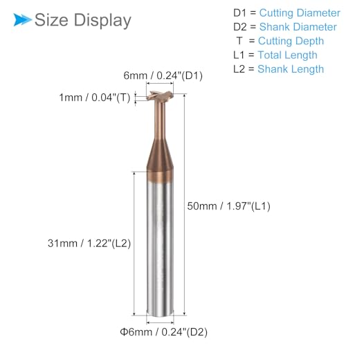 Image of T Slot End Mill, 4 Flutes 0.24 inch Dia 0.04 inch Cutting Depth, Solid Carbide Titanium Coated CNC Straight Milling Cutter - (Applications: for Steel and Copper Milling)