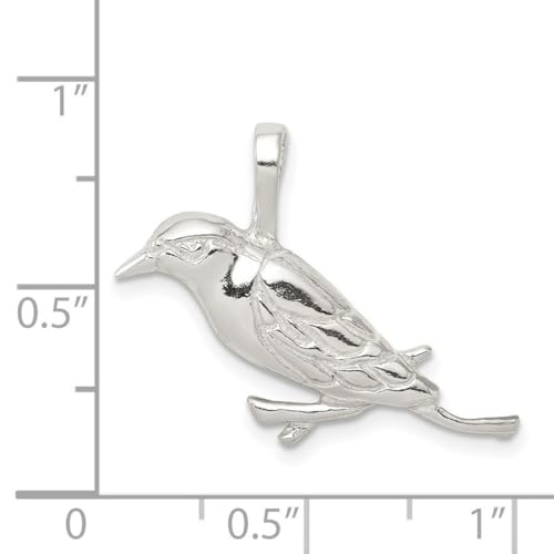 Chaîne argent 925 oiseau perché pendentif texturé large 15mm - 2
