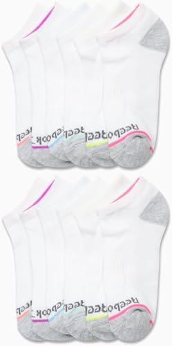 Image of Reebok Women's No Show Athletic Breathable Low Cut Cushioned Socks (12 Pack), Size 4-10, White Marl,(RVW211LC23003-D)