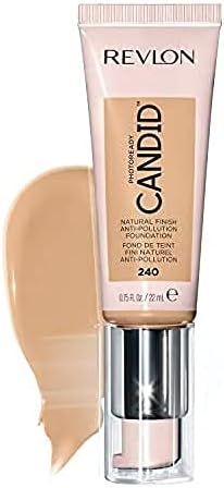 Revlon Liquid Foundation, Photo Ready Candid Face Makeup for Sensitive and Dry Skin, Longwear Sheer-Medium Coverage with Natural Glow Finish, 240 Natural Beige, 0.75 Oz
