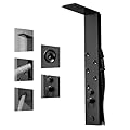 Greenspring Black Shower Panel Tower System with 5 Body Jets Handheld Shower Wand Tub Spout Stainless Steel Multi-Function Shower Panel with Rainfall Head