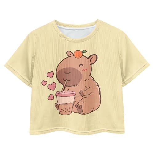 Image of Girls Fashion Crewneck Tee Shirts Casual Short Sleeve Crop Top Summer Outfits 5-14 Years Old