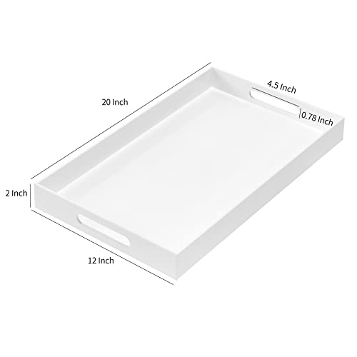 MUKEEN Glossy White Sturdy Acrylic Serving Tray with Handles 12x20x2H Inches -Spill Proof- Decorative Trays Countertop Organizer for Ottoman Coffee Table Nightstand, sidetable, Breakfast, Tea, Food by MUKEEN - Image 2