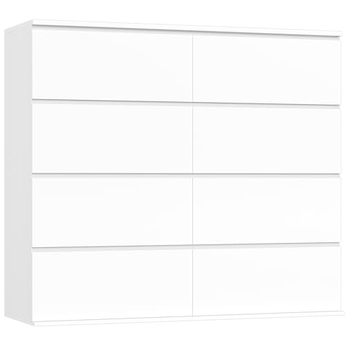 FINETONES 8 Drawer Dresser for Bedroom, White Dresser Double Chest of Drawers, Modern Wood Dressers with Deep Drawers for Living Room,White