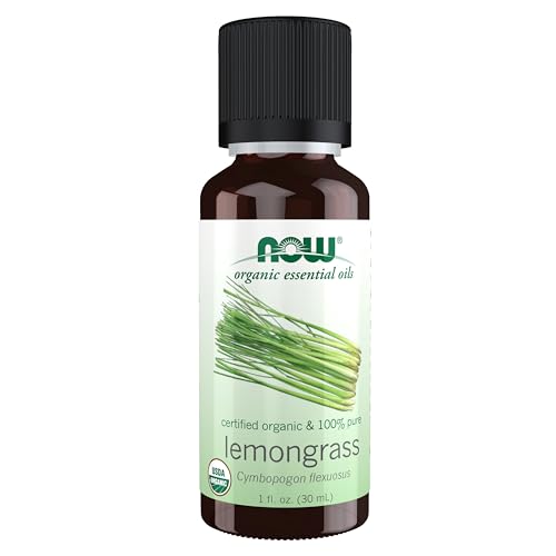 NOW Essential Oils, Organic Lemongrass Oil, Uplifting Aromatherapy Scent, Steam Distilled, 100% Pure, Vegan, Child Resistant Cap, 1-Ounce