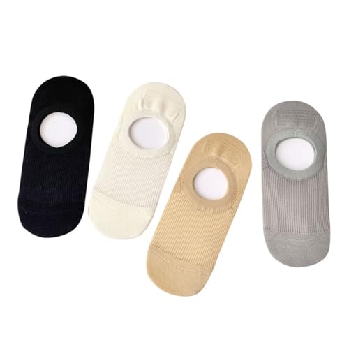 4 Pairs of Solid Color Invisible Socks for Women & Girls, Thin Mesh Breathable Cotton Socks